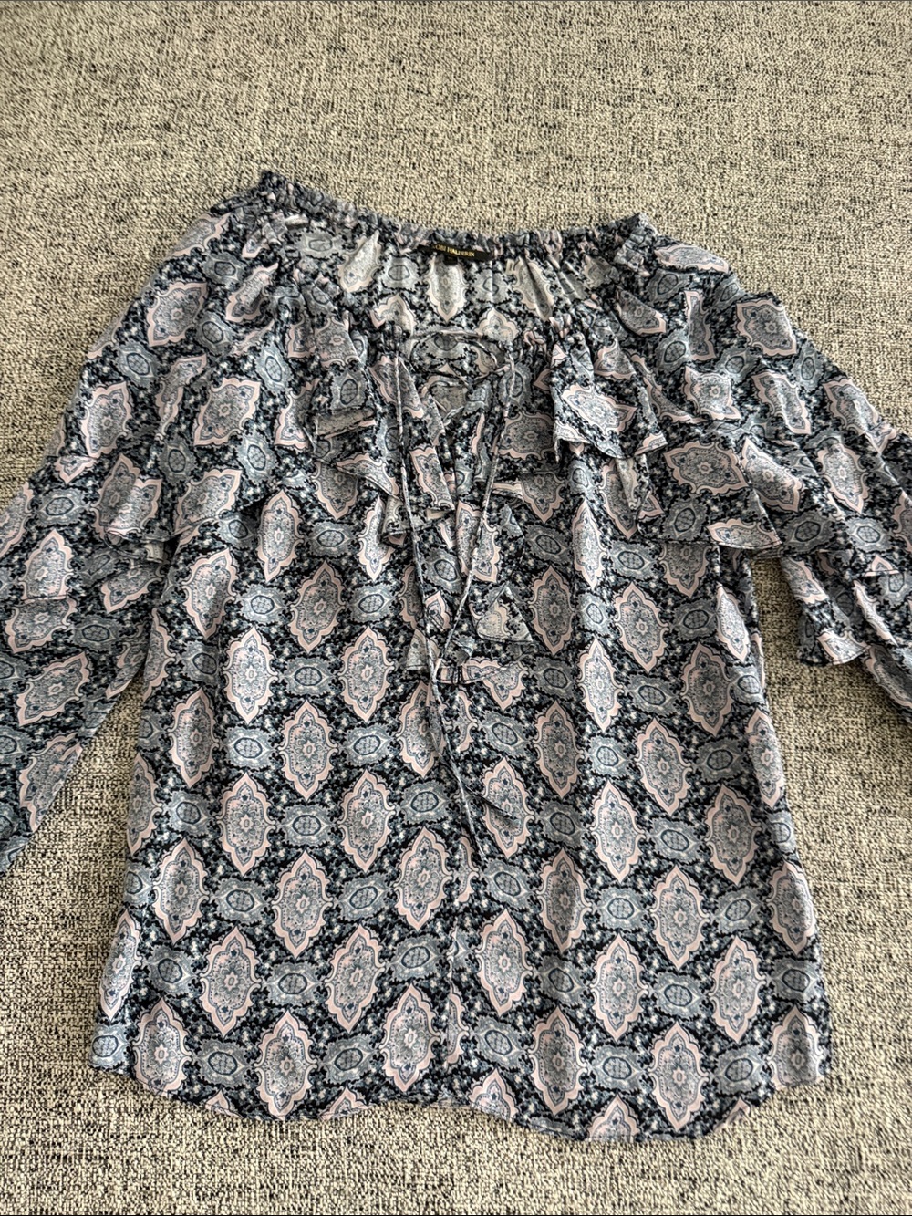 Off-Shoulder Paisley Print Women’s Blouse - Pink & Black